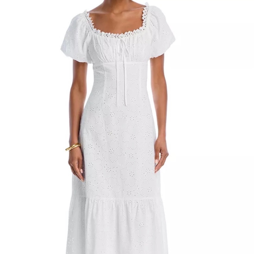 Aqua White Eyelet Square-Neck Midi Dress